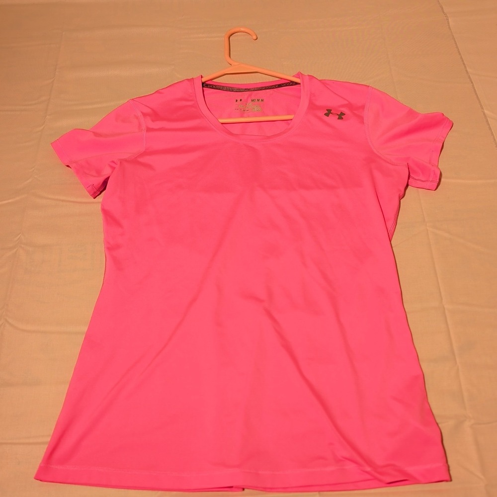 Under Armour Women Pink HeatGear Fitted Short Sleeve Athletic Shirt Top Size M